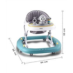 Babyhug 2 In 1 Multifunctional Baby Walker Cum Rocker With 3 Level Height Adjustment Musical Play Tray & Monkey Toy - Sea Green