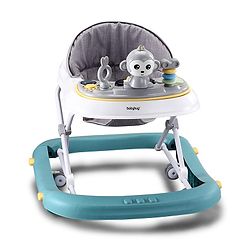 Babyhug 2 In 1 Multifunctional Baby Walker Cum Rocker With 3 Level Height Adjustment Musical Play Tray & Monkey Toy - Sea Green