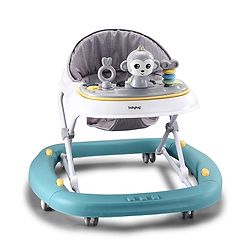 Babyhug 2 In 1 Multifunctional Baby Walker Cum Rocker With 3 Level Height Adjustment Musical Play Tray & Monkey Toy - Sea Green