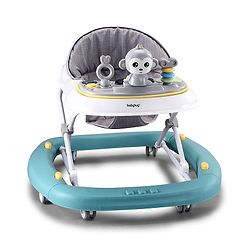 Babyhug 2 In 1 Multifunctional Baby Walker Cum Rocker With 3 Level Height Adjustment Musical Play Tray & Monkey Toy - Sea Green