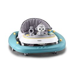 Babyhug 2 In 1 Multifunctional Baby Walker Cum Rocker With 3 Level Height Adjustment Musical Play Tray & Monkey Toy - Sea Green