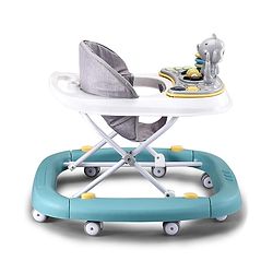 Babyhug 2 In 1 Multifunctional Baby Walker Cum Rocker With 3 Level Height Adjustment Musical Play Tray & Monkey Toy - Sea Green
