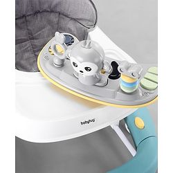 Babyhug 2 In 1 Multifunctional Baby Walker Cum Rocker With 3 Level Height Adjustment Musical Play Tray & Monkey Toy - Sea Green
