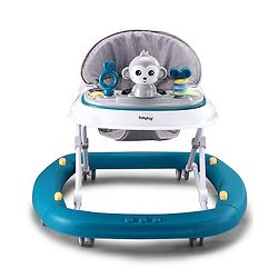 Babyhug 2 In 1 Multifunctional Baby Walker Cum Rocker With 3 Level Height Adjustment Musical Play Tray & Monkey Toy - Sea Green