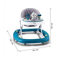 Babyhug 2 In 1 Multifunctional Baby Walker Cum Rocker With 3 Level Height Adjustment Musical Play Tray & Monkey Toy - Sea Green