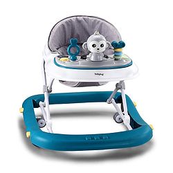 Babyhug 2 In 1 Multifunctional Baby Walker Cum Rocker With 3 Level Height Adjustment Musical Play Tray & Monkey Toy - Sea Green