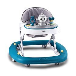 Babyhug 2 In 1 Multifunctional Baby Walker Cum Rocker With 3 Level Height Adjustment Musical Play Tray & Monkey Toy - Sea Green