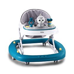 Babyhug 2 In 1 Multifunctional Baby Walker Cum Rocker With 3 Level Height Adjustment Musical Play Tray & Monkey Toy - Sea Green