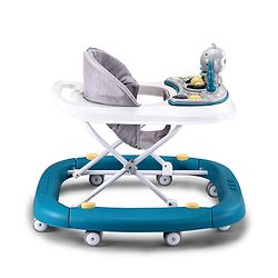 Babyhug 2 In 1 Multifunctional Baby Walker Cum Rocker With 3 Level Height Adjustment Musical Play Tray & Monkey Toy - Sea Green