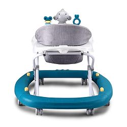 Babyhug 2 In 1 Multifunctional Baby Walker Cum Rocker With 3 Level Height Adjustment Musical Play Tray & Monkey Toy - Sea Green