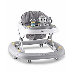 Babyhug 2 In 1 Multifunctional Baby Walker Cum Rocker With 3 Level Height Adjustment Musical Play Tray & Monkey Toy - Sea Green