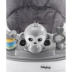 Babyhug 2 In 1 Multifunctional Baby Walker Cum Rocker With 3 Level Height Adjustment Musical Play Tray & Monkey Toy - Sea Green