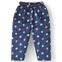 Babyhug Velour Knit Full Sleeves Winter Night Suit With Polka Dots  Print - Navy Blue