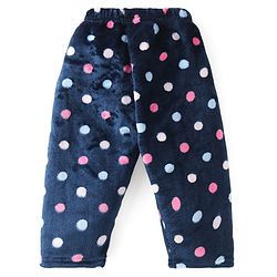 Babyhug Velour Knit Full Sleeves Winter Night Suit With Polka Dots  Print - Navy Blue