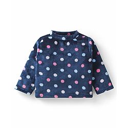 Babyhug Velour Knit Full Sleeves Winter Night Suit With Polka Dots  Print - Navy Blue