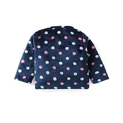 Babyhug Velour Knit Full Sleeves Winter Night Suit With Polka Dots  Print - Navy Blue