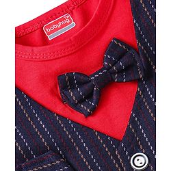 Babyhug Woven Half Sleeves T-Shirt & Shorts With Bow Applique - Red & Navy Blue