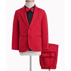 Babyhug Stretchable Full Sleeves Solid 3 Piece Party Suit With Bow - Red