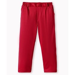Babyhug Stretchable Full Sleeves Solid 3 Piece Party Suit With Bow - Red