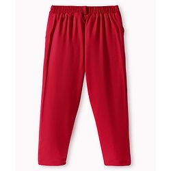 Babyhug Stretchable Full Sleeves Solid 3 Piece Party Suit With Bow - Red