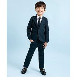 Babyhug Woven Full Sleeves Solid Color 3 Piece Party Suit with Tie - Dark Green