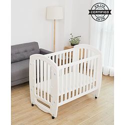 Babyhug Compacto 3 in 1 Cot Rocker Cum Study Table  White| Easy to Assemble| No Tools Required| Adjustable Height| Attach to Parent Bed | Wheels with Lock