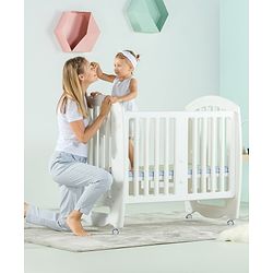 Babyhug Compacto 3 in 1 Cot Rocker Cum Study Table  White| Easy to Assemble| No Tools Required| Adjustable Height| Attach to Parent Bed | Wheels with Lock