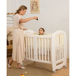 Babyhug Compacto 3 in 1 Cot Rocker Cum Study Table  White| Easy to Assemble| No Tools Required| Adjustable Height| Attach to Parent Bed | Wheels with Lock