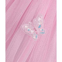 Babyhug Woven Full Puffed Sleeves Party Dress With Butterfly Applique & Pearl Detailing - Baby Pink