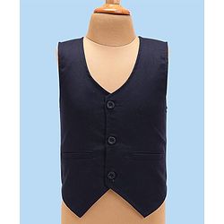 Babyhug Woven Full Sleeves Printed 3 Piece Party Suit With Bow - White & Navy Blue
