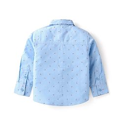 Babyhug Woven Full Sleeves Printed Shirt & Trouser With Bow & Suspender - Light Blue