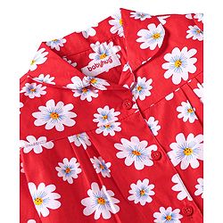 Babyhug Cotton Woven Full Sleeves Floral Printed Night Suit - Red
