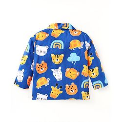 Babyhug Cotton Woven Full Sleeves Front Open Night Suit With Animals Print - Navy