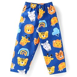 Babyhug Cotton Woven Full Sleeves Front Open Night Suit With Animals Print - Navy