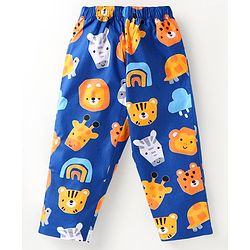 Babyhug Cotton Woven Full Sleeves Front Open Night Suit With Animals Print - Navy