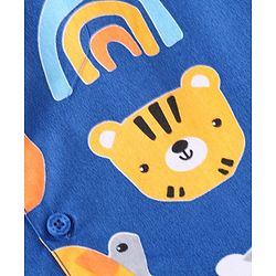 Babyhug Cotton Woven Full Sleeves Front Open Night Suit With Animals Print - Navy