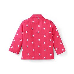 Babyhug Cotton Woven Full Sleeves Front Open Night Suit With Sailboats Print - Dark Pink