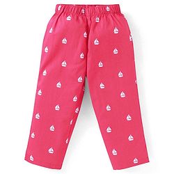 Babyhug Cotton Woven Full Sleeves Front Open Night Suit With Sailboats Print - Dark Pink