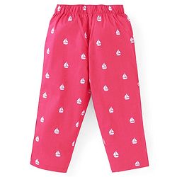 Babyhug Cotton Woven Full Sleeves Front Open Night Suit With Sailboats Print - Dark Pink