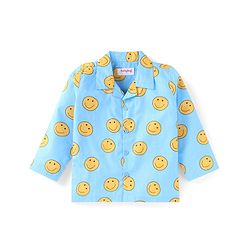 Babyhug Cotton Woven Full Sleeves Smiley Printed Night Suit - Light Blue