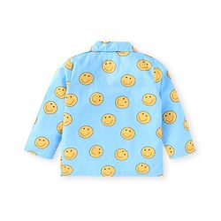 Babyhug Cotton Woven Full Sleeves Smiley Printed Night Suit - Light Blue