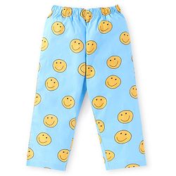 Babyhug Cotton Woven Full Sleeves Smiley Printed Night Suit - Light Blue