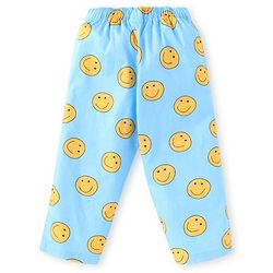 Babyhug Cotton Woven Full Sleeves Smiley Printed Night Suit - Light Blue
