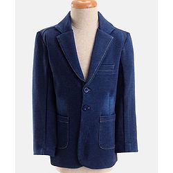 Babyhug Woven Full Sleeves Solid Color 3 Piece Party Suit with Bow - Navy Blue