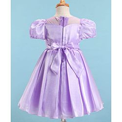 Babyhug Woven Half Puffed Sleeves Solid Colour Fit & Flared Pleated Party Dress with Pearl Detailing - Lilac
