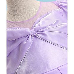 Babyhug Woven Half Puffed Sleeves Solid Colour Fit & Flared Pleated Party Dress with Pearl Detailing - Lilac