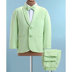 Babyhug Woven Full Sleeves Solid Colour 3 Piece Party Suit with Bow - Green & White