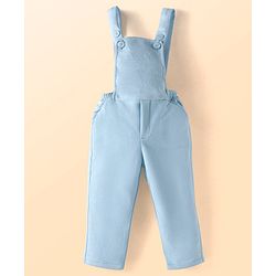 Babyhug Woven Full Sleeves Party Wear Shirt With Dungaree Suspendors & Cap -  Light Blue