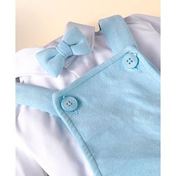 Babyhug Woven Full Sleeves Party Wear Shirt With Dungaree Suspendors & Cap -  Light Blue
