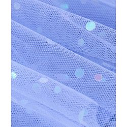 Babyhug Woven Cold Shoulder Sleeves Glitter Printed Fit & Flared Party Frock with Frill Detailing - Light Blue